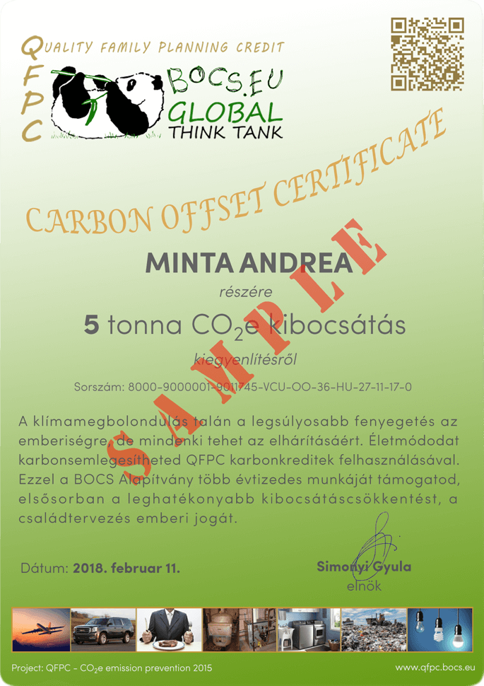Carbon Offset Certificate Sample | BOCS Foundation